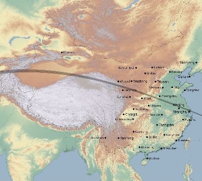 Map of the eclipse path across China on 05/17/1882