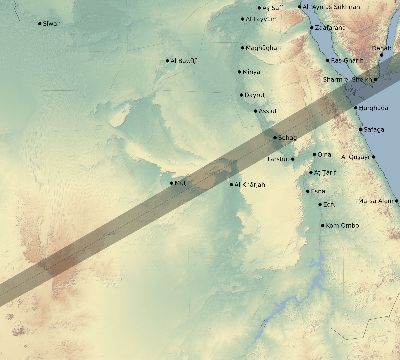 Map of the eclipse path across Egypt on 05/17/1882