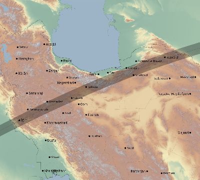 Map of the eclipse path across Iran on 05/17/1882