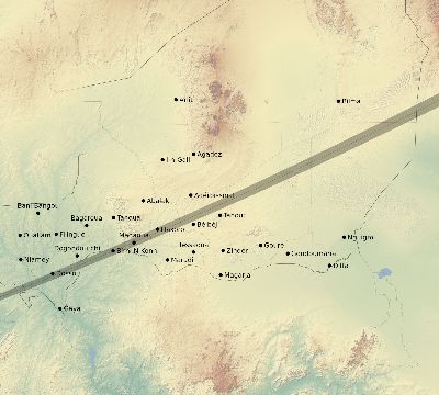 Map of the eclipse path across Niger on 05/17/1882