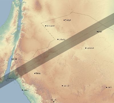 Map of the eclipse path across Saudi Arabia on 05/17/1882