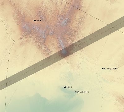 Map of the eclipse path across Chad on 05/17/1882