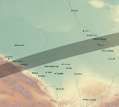 Map of the eclipse path across Turkmenistan on 05/17/1882