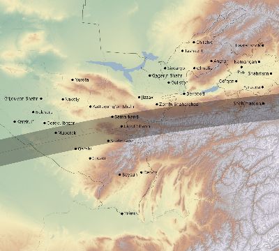 Map of the eclipse path across Uzbekistan on 05/17/1882