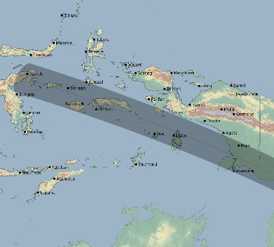 Map of the eclipse path across Indonesia on 11/10/1882