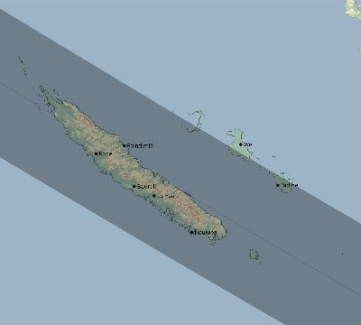 Map of the eclipse path across New Caledonia on 11/10/1882