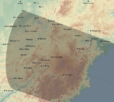 Map of the eclipse path across China on 10/30/1883