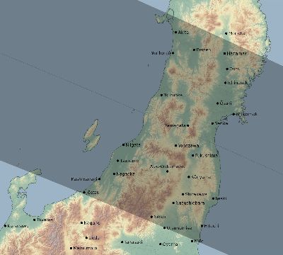 Map of the eclipse path across Japan on 10/30/1883