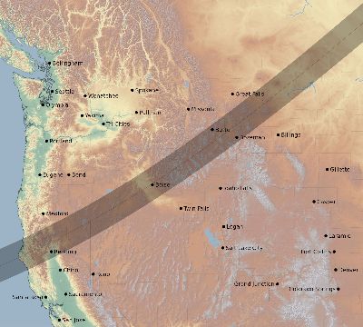 Map of the eclipse path across United States on 03/16/1885
