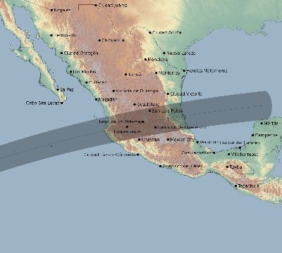 Map of the eclipse path across Mexico on 03/05/1886