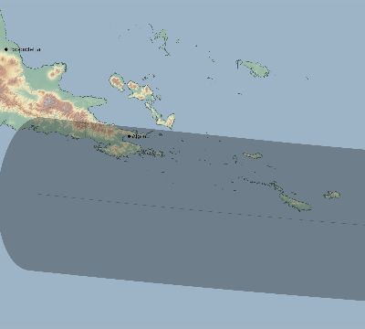 Map of the eclipse path across Papua New Guinea on 03/05/1886
