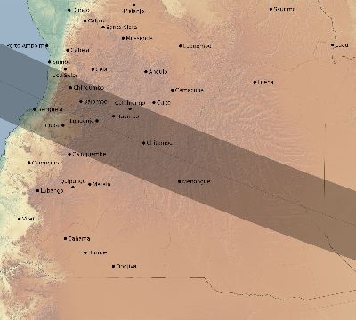 Map of the eclipse path across Angola on 08/29/1886