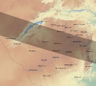 Map of the eclipse path across Zimbabwe on 08/29/1886
