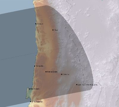 Map of the eclipse path across Chile on 02/22/1887