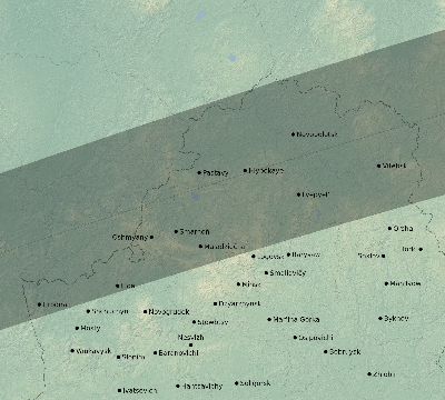 Map of the eclipse path across Belarus on 08/19/1887