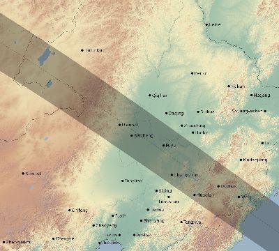 Map of the eclipse path across China on 08/19/1887