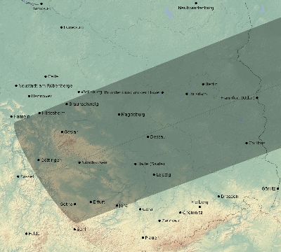 Map of the eclipse path across Germany on 08/19/1887