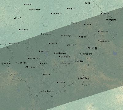 Map of the eclipse path across Lithuania on 08/19/1887