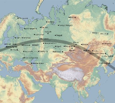 Map of the eclipse path across Russia on 08/19/1887
