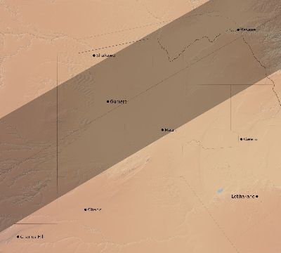 Map of the eclipse path across Botswana on 06/28/1889