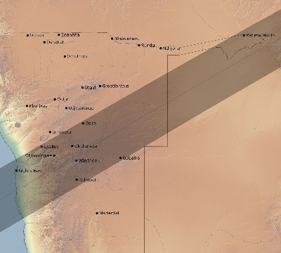 Map of the eclipse path across Namibia on 06/28/1889