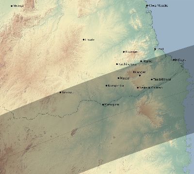 Map of the eclipse path across Tanzania on 06/28/1889
