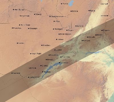 Map of the eclipse path across Zambia on 06/28/1889