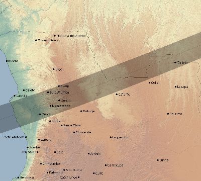 Map of the eclipse path across Angola on 12/22/1889