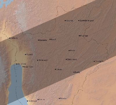 Map of the eclipse path across Burundi on 12/22/1889