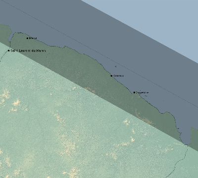 Map of the eclipse path across French Guiana on 12/22/1889