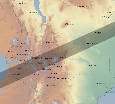 Map of the eclipse path across Kenya on 12/22/1889