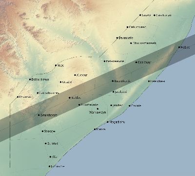 Map of the eclipse path across Somalia on 12/22/1889