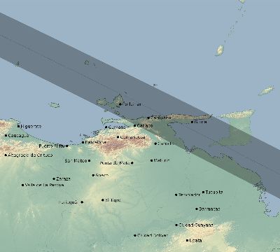 Map of the eclipse path across Venezuela on 12/22/1889