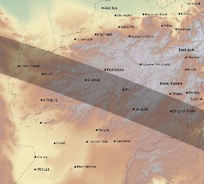 Map of the eclipse path across Afghanistan on 06/17/1890