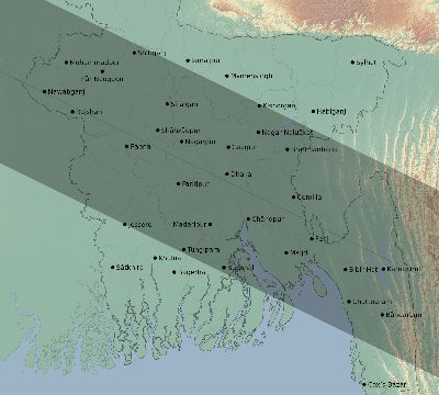 Map of the eclipse path across Bangladesh on 06/17/1890
