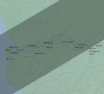 Map of the eclipse path across Gambia on 06/17/1890