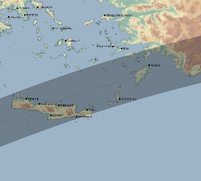 Map of the eclipse path across Greece on 06/17/1890