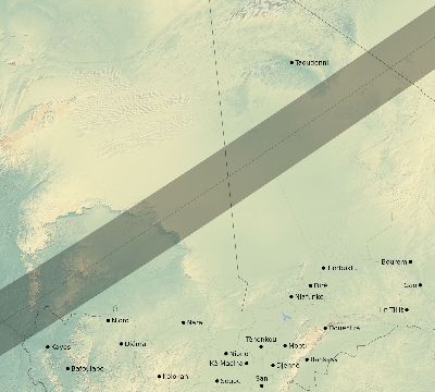 Map of the eclipse path across Mali on 06/17/1890