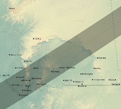 Map of the eclipse path across Mauritania on 06/17/1890