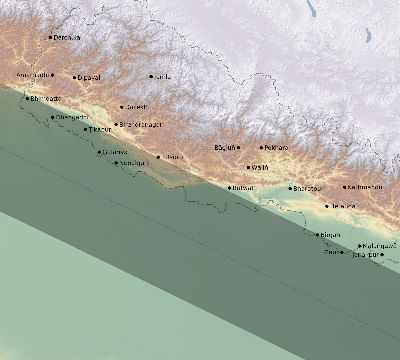 Map of the eclipse path across Nepal on 06/17/1890