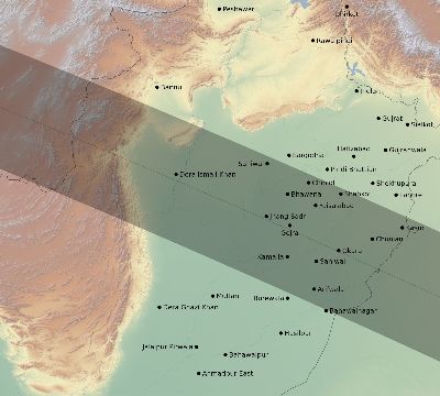 Map of the eclipse path across Pakistan on 06/17/1890