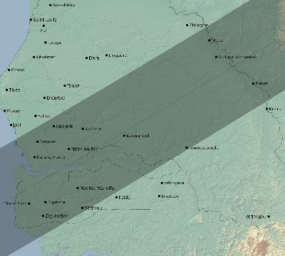 Map of the eclipse path across Senegal on 06/17/1890