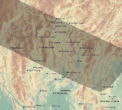 Map of the eclipse path across Thailand on 06/17/1890