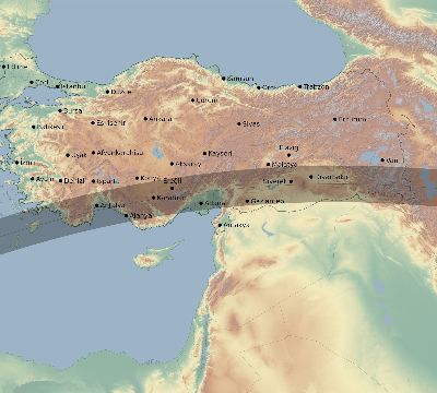Map of the eclipse path across Turkey on 06/17/1890
