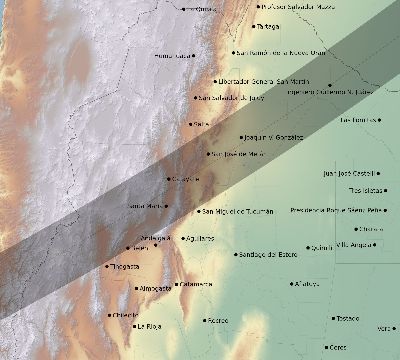 Map of the eclipse path across Argentina on 04/16/1893
