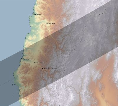 Map of the eclipse path across Chile on 04/16/1893