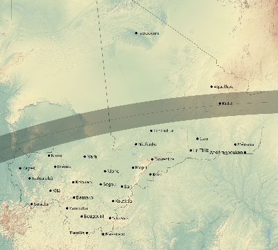 Map of the eclipse path across Mali on 04/16/1893