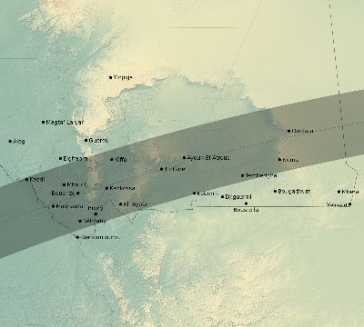 Map of the eclipse path across Mauritania on 04/16/1893