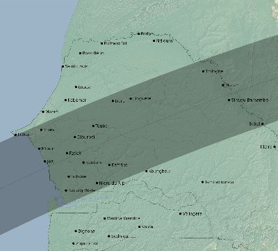 Map of the eclipse path across Senegal on 04/16/1893
