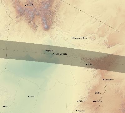 Map of the eclipse path across Chad on 04/16/1893